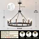 32" Wagon Wheel Light Fixture 12-Light Black Round Entryway Chandeliers