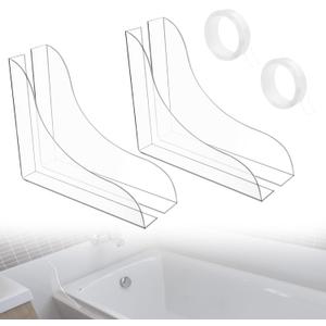 4 Pack/ 2 Pairs Acrylic Shower Splash Guard Clear Bath Tub Splash Guard Bathtub Corner Splash Guard with Adhesive for Fixing, Keep Water in Shower