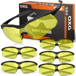 OXG 6 Pack Tinted Safety Glasses for Men Women, Safety Goggles ANSI Z87.1 Protective Eyewear Scratch Resistant Eye Protection (Yellow)