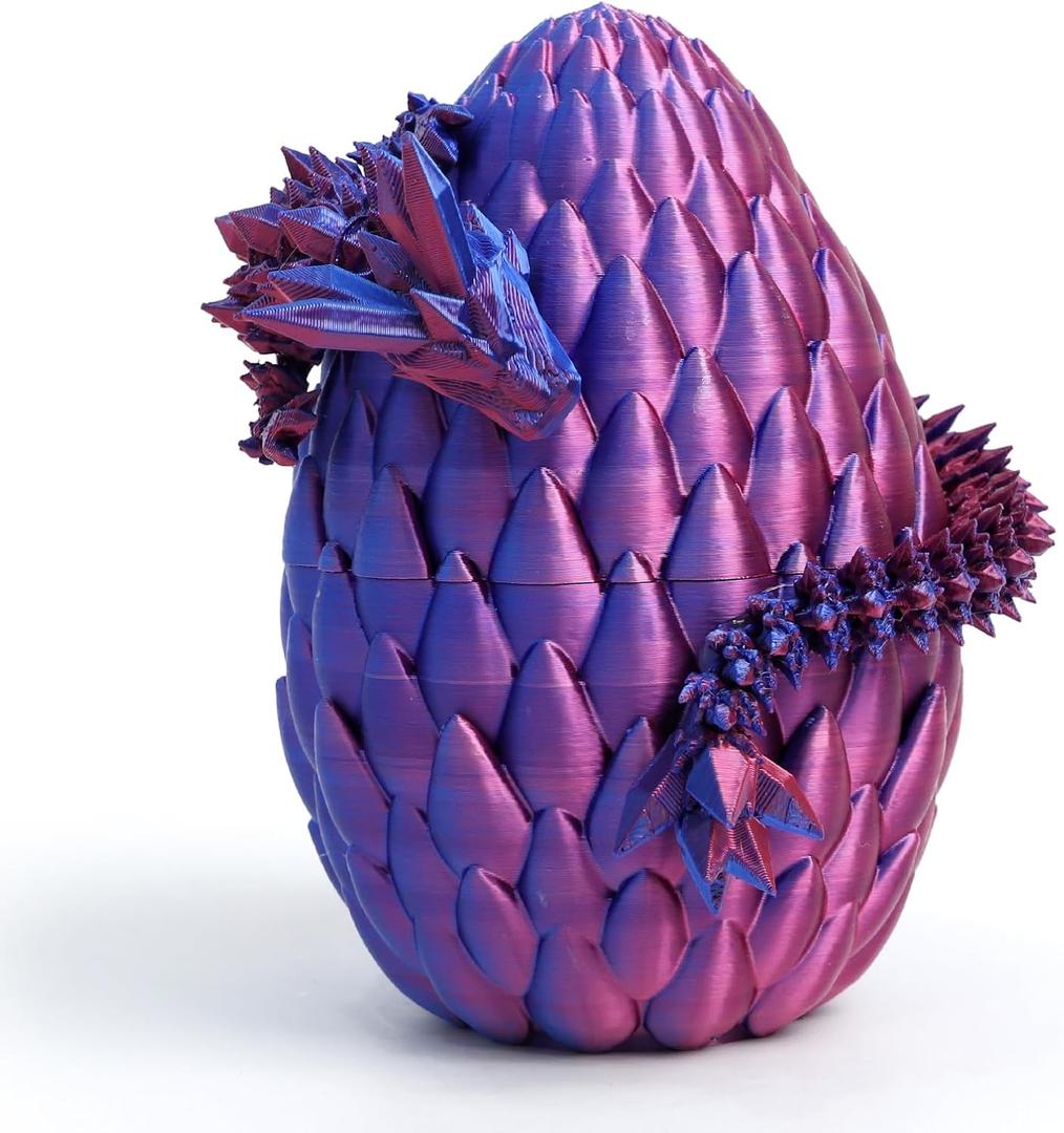 3D Printed Dragon Egg- Red Blue - Surprise Easter Egg with Flexible Crystal Dragon Inside, Easter Basket Stuffers, 3D Printed Gift Toy, Desk Executive Pet, Figurine Decor(12 Dragon) (Purple Mix)