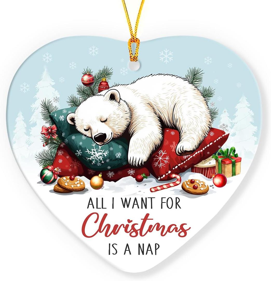 2025 Funny Christmas Ornaments Polar Bear for Kids, Cute Polar Bear Gifts for Women Men Coworkers Neighbors, Funny Gifts for Friends, Ceramic Ornament for Christmas Tree Decorations