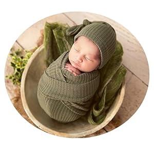 Newborn Photography Wrap Boy Girl Baby Photo Wraps Outfits Stretch Crochet Blanket Props (White)