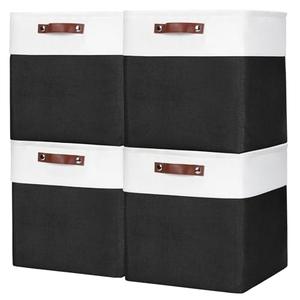 Bagnizer 13x13 Cube Storage Bins, Collapsible Fabric Storage Box, 4 Pack Closet Baskets with Handles for Organizing, Shelf, Toys, Clothes, Home, Office, Nursery (Black&White)