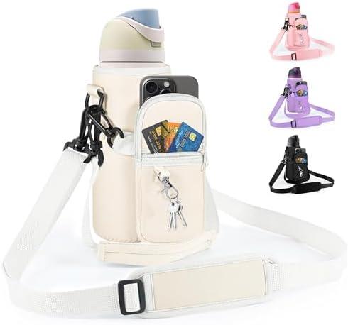 Icesip Water Bottle Carrier Bag with Strap for Owala FreeSip 24/32oz with Detachable Phone Pocket for Owala Accessories 24/32oz Water Bottle Sleeve for Walking Camping Gym