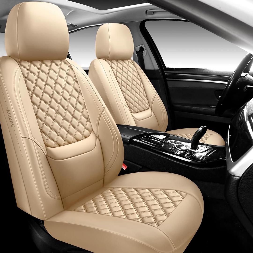 NS YOLO Full Coverage Leather Car Seat Covers Full Set,Waterproof Seat Covers for Cars,SUVs Pick-up Truck, Car Seat Cushion,Car Seat Protector,Beige Seat Cover with 5 Seats
