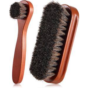 2 Pcs Horsehair Shine Shoes Brush Kit Polish Dauber Applicators Cleaning Leather Shoes Boots Care Brushes Suede Cleaner Brush(2 Pcs Style F)