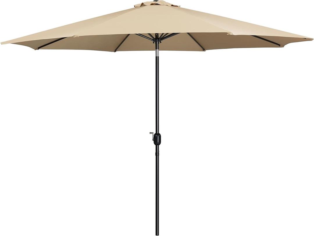 11FT Patio Umbrella Outdoor Market Table Umbrella with Push Button Tilt & Crank for Garden/Lawn/Deck/Backyard/Pool/Beach, 8 Ribs, Tan