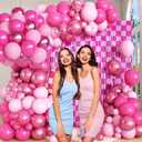Pink Birthday Decorations for Women Girls, Pink Balloon Garland Arch Kit with 2 Hot Pink Checkered Foil Curtains for Baby Shower Anniversary Bachelorette Bridal Birthday Preppy Party Decorations