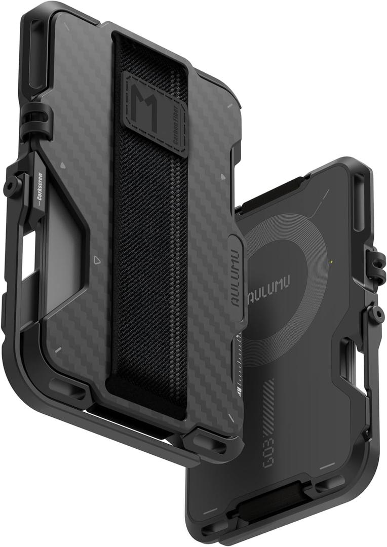 Aulumu G03 Carbon Fiber Magnetic Wallet Card Holder | Magnetic Wallet Compatible with MagSafe | Multi Function - Mobile Phone Stand/Grip | Bottle Opener | RFID Shielding Card