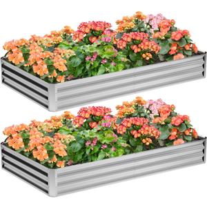 2PCS 8x4x1FT Galvanized Raised Garden Bed,Planter Raised Beds-Metal Garden Box,Large Plant for Outdoor Planting, Vegetables BedFlower,herb-Silver