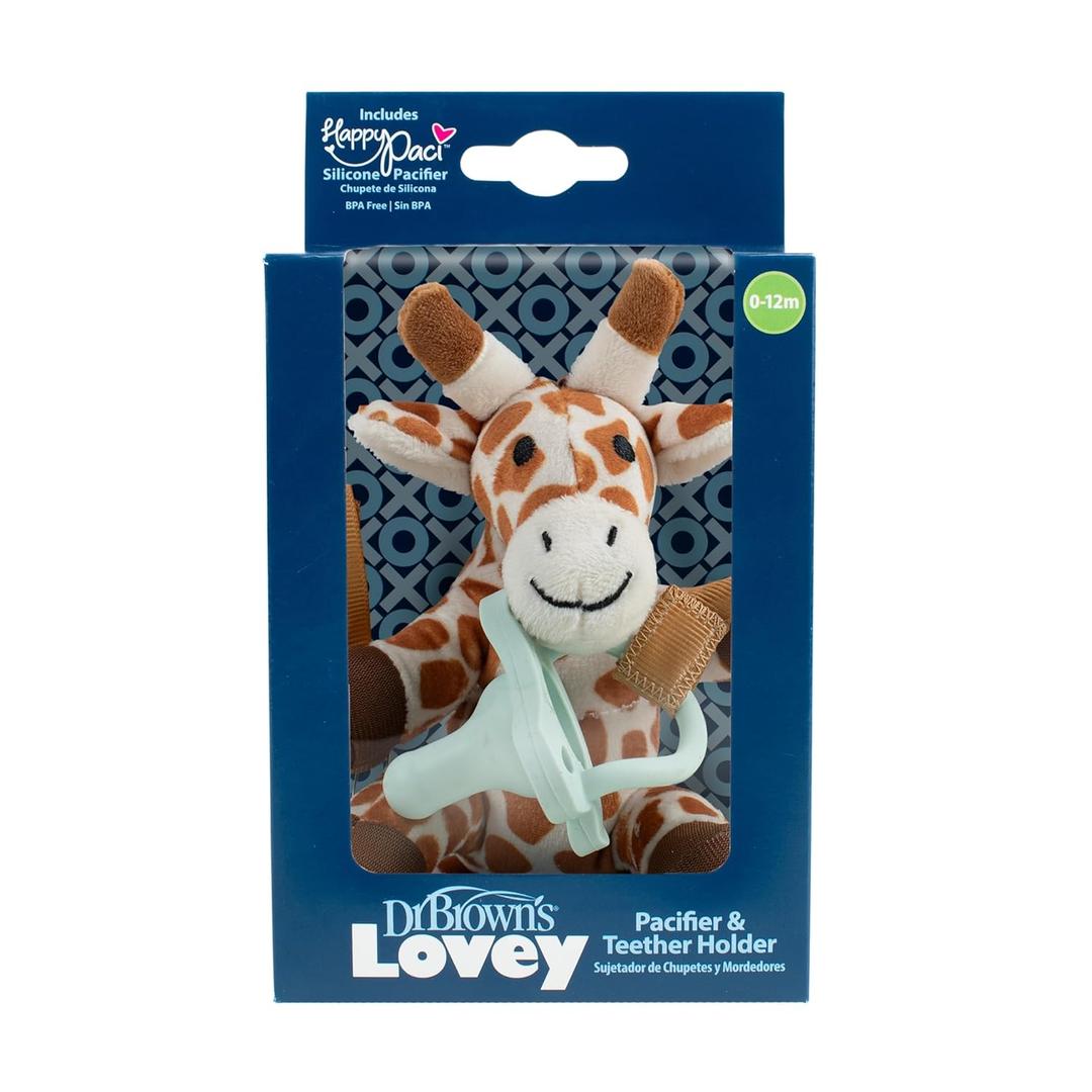 Dr. Brown's Lovey Pacifier and Teether Holder, 0 Months Plus, Giraffe with Blue Pacifier (2 Count (Pack of 1)