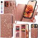 Varikke for iPhone 17 Pro Max Wallet Case Compatible with Magsafe Detachable Magnetic with RFID Blocking Card Holder, Glitter PU Leather Wrist Strap Phone Case for iPhone 17 Pro Max 6.9", 
Rose Gold
