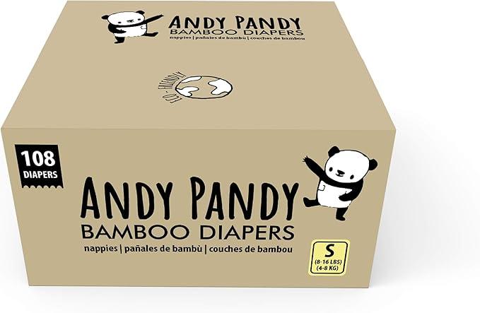 Andy Pandy Bamboo Disposable Diapers Small, 8-16 lbs (3-8 kg), 108 count