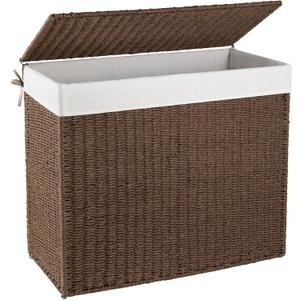 OIAHOMY Large Laundry Hamper with Lid, 35.7 Gal (140L) Wicker Hamper with Removable Liner Bag, Handwoven Clothes Basket with Handles, Foldable Paper Rope Basket for Laundry Room, Bedroom-Brown