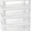 Gonice White Desk 4 Drawer Organizer, Plastic Small Drawer Storage, Desk Storage for Office and Home