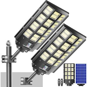 Solar Street Light Outdoor Waterproof Commercial Parking Lot Lights Motion Sensor 10000W LED Floodlight Dusk to Dawn, Outside Solar Lights for Yard Garden Pathway Patio (Black)