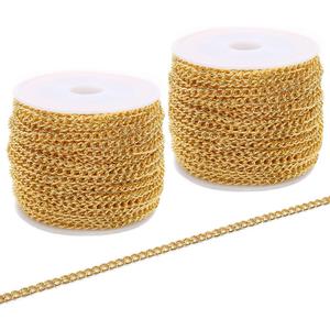 SWTOOL 60 Feets /20 Yards Metal Gold Link Chains, Iron Bulk Curb Chain for DIY Craft Jewelry Chain Making, 2 Rolls x 10 Yards (Gold)
