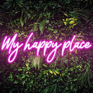 Kavaas My Happy Place Neon Signs 16.9" x 5.9", Pink LED Light Up Signs for Wall Decor | My Happy Place Sign for Girls Bedroom, Bar, Office, Dorms