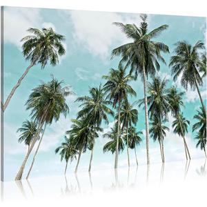 WALLSUP DECOR Palm trees canvas painting wall art coastal tropical trees coconut trees beach canvas wall art for living room kitchen office hallway (45"x30")