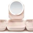 AMIRO M2 Cude Travel Makeup Bag with 5 Level Brightness & 3 Color LED Mirror, Portable Makeup Artist Organizer, Pink