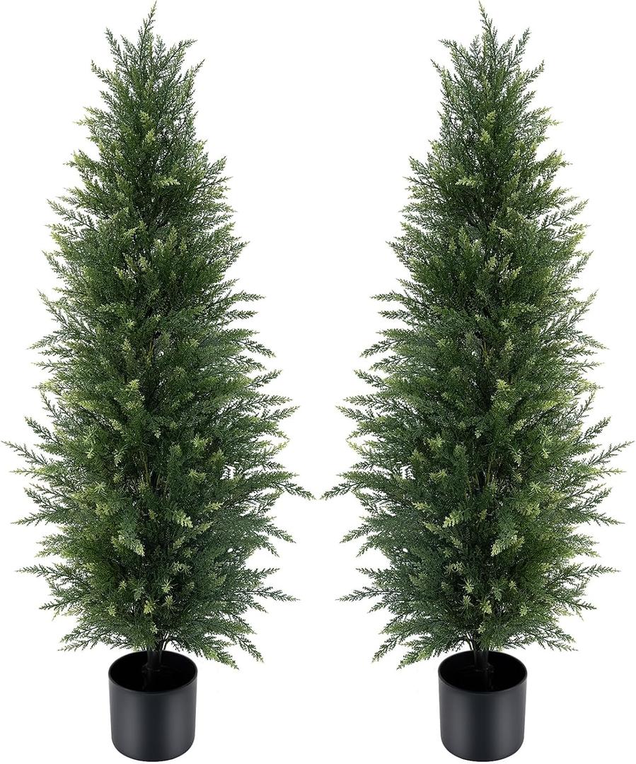 4 ft Artificial Cedar Topiary Trees Set of 2 Outdoor Faux Plants