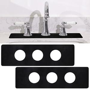 Tioncy 2 Pcs 3 Hole Faucet Mat for Kitchen Sink Kitchen Faucet Absorbent Mat Splash Catcher Sink Drip Catcher for Bathroom Counter(Round Hole,Black)