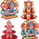 Vesici Set of 4 Carnival Theme Ferris Wheel Centerpieces and Cupcake Stands 3 Tier Cardboard Cupcake Holder for Dessert Displays Birthday Party Decorations
