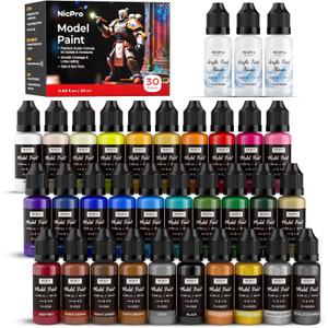 Nicpro 30 Colors Model Paint Set, 20ml Ready to Use Modeling Acrylic Paints, Brush & Airbrush Compatible, Miniature Paint Set for Beginner & Professional on Model, Scale Figure, Crafts, with 3 Thinner