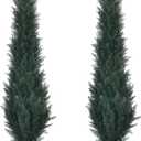 HAIHONG 4FT Artificial Cedar Topiary Trees,Faux Cedar Tree Potted Plant in Nursery Planter,Fake Plant Fake Shrubs for Outdoor Indoor Front Porch Garden Decor(Set of 2)