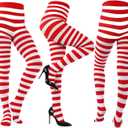 Sumind 3 Pairs Christmas Striped Tights for Women Red White Green Striped Stockings Elf Tights Halloween Cosplay Elf Costume (Classic)