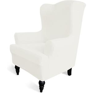 Easy-Going Stretch Wingback Chair Sofa Slipcover 1-Piece Sofa Cover Furniture Protector Couch Soft with Elastic Bottom Spandex Jacquard Small Checks (Wing Chair, Cream)