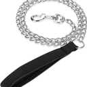 Metal Chain Heavy Duty Dog Leash, Chew Proof Dog Leash with Soft Handle for Large & Medium Size Pets Walking(6 ft. x 3.0 mm Black)