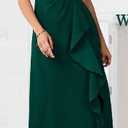 Womens Long Semi Formal Cocktail Dresses Square Neck Split Elegant Evening Party Gowns Ruffle Wedding Guest Dress L