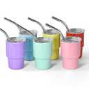 AGH 3 oz Mini Tumbler Shot Glass with Straw and Lid Colored Stainless Steel Sublimation Tumblers Cute Double Wall Vacuum Insulated Cups, 1 Pack, Blue