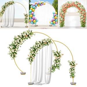 VerdeVista Convertible 6.5 FT Round Backdrop Stand - Heavy Duty Balloon Arch Stand with 2 Waterbags - Multiuse Photo Backdrop Arch, Gold Circle Ring Balloon Arch Frame for Wedding Baby Shower & More