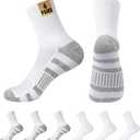MUQU Mens White Quarter Socks - Thin Athletic Running Mid Crew Socks for Sports 6 Pairs (6pc-3solid White+3gray Stripe), Medium