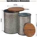 Poofzy Farmhouse End Tables Set of 2, Galvanized Metal Decor Side Table with Wood Lid, Coffee Table Storage Stool for Living Room (Grey), 13.7 inches x 13.7 inches x 20 inches