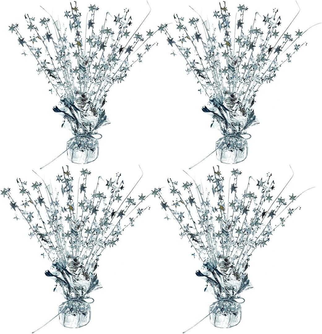 ALISSAR 4-Pack Glitter Silver Star Centerpieces-Table Decorations for Home Decor Birthday Wedding Anniversary Decor (Silver)
