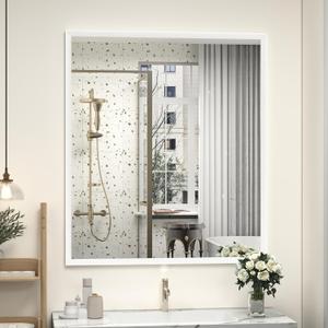 White Framed Bathroom Mirror 28x32, White Vanity Mirrors for Wall