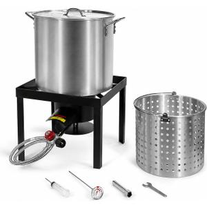 Barton 64Qt Turkey Deep Fryer w/High Pressure Burner All Purpose Aluminum 100,000 BTU Outdoor Boiler Roaster Clam Bake Crawfish Pot Boiling Lid Seafood Cajun Gas Stove Burner Stand Injector