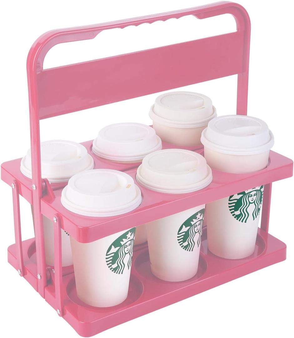 Reusable Drink Carrier with Handle for Doordash, Grubhub, Portable Cup/Coffee Holder Accessories for Delivery, Foldable Drinks Caddy with Tray, Car Durable Plastic Festive Bottle, Vacation Container (Pink) Reusable Drink Carrier with Handle for Doordash, Grubhub, Portable Cup/Coffee Holder Accessories for Delivery, Foldable Drinks Caddy with Tray, Car Durable Plastic Festive Bottle, Vacation Container (Pink)