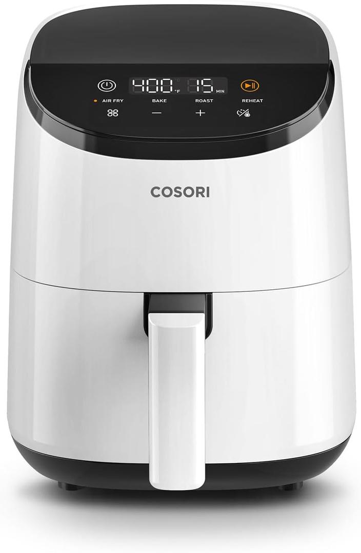 Cosori Small Air Fryer Oven 2.1 Qt, 4-in-1 Mini Airfryer, Bake, Roast, Reheat, Space-saving & Low-noise, Nonstick and Dishwasher Safe Basket, 30 In-App Recipes, Sticker with 6 Reference Guides, White