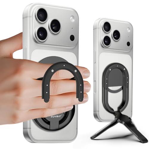 FUVALY Magnetic Phone Grip for MagSafe, 4-in-1 Phone Ring Holder with Mini Tripod & Kickstand, Ultra-Slim MagSafe Accessories for iPhone 17 Pro/MAX 16/15/14 Series (Black)