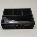 Paper Plate Holder, Utensil Caddy Organizer, Wood Paper Plate Dispenser, Silverware Caddy Holder, and Disposable Coffee Bar Accessories Box for Kitchen Counter, Party, Camping, Picnic (4 compartment)