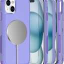 Diverbox for iPhone 15 case Compatible with Magnetic with Screen Protector 2 Pack [Three-Layer Combination][15 FT Military Grade Drop Protection] Heavy Duty Full-Body Shockproof Phone Case (Purple)