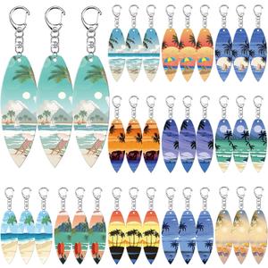 Bucherry 36 Pcs Beach Summer Party Favors Keychain Gifts Bulk Wooden Surfboard Sea Turtle Coconut Tree Christian Religious Key Ring for Hawaiian Luau Florida Bahamas Souvenirs Supplies