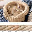 Bedsure ComfyFleece Cat Bed, Washable Round Cute Cat Beds for Indoor Cats, Super Soft Corduroy Pet Bed for Puppy and Kitten with Anti-Slip Bottom, 23''x23''x8.5'', Sandy Beige
