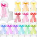 Panelee 36 Pcs Elegant Organza Assorted Color Chair Sashes Pastel Rainbow Bows Sheer Fabric Chair Ties for Wedding Banquet Party Decoration (As Shown in Pictures)