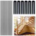 Iron Stair Balusters 5/8" Round Hollow Metal Wrought Iron Spindles for Indoor Staircase & Deck Railing 44" Long Plain Railing Pickets, Satin Black Powder Coated (30 Pack, 44")