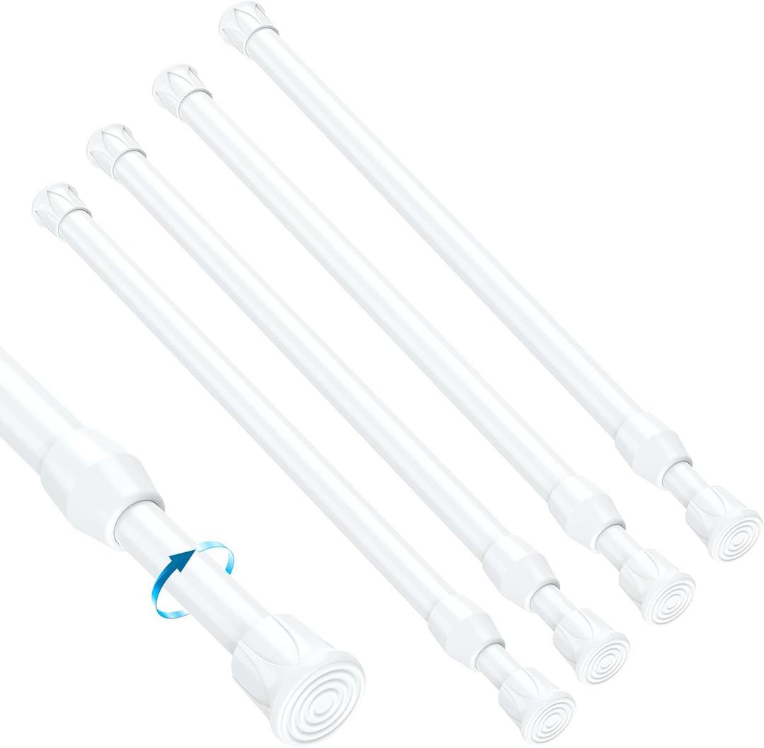 4PCS Small Tension Curtain Rod 11 to 19 Inch, White Short Curtain Rods No Drilling, Loaded Expandable Spring Curtain Rods for Kitchen, Closet, Cupboard, Door, Bookshelf